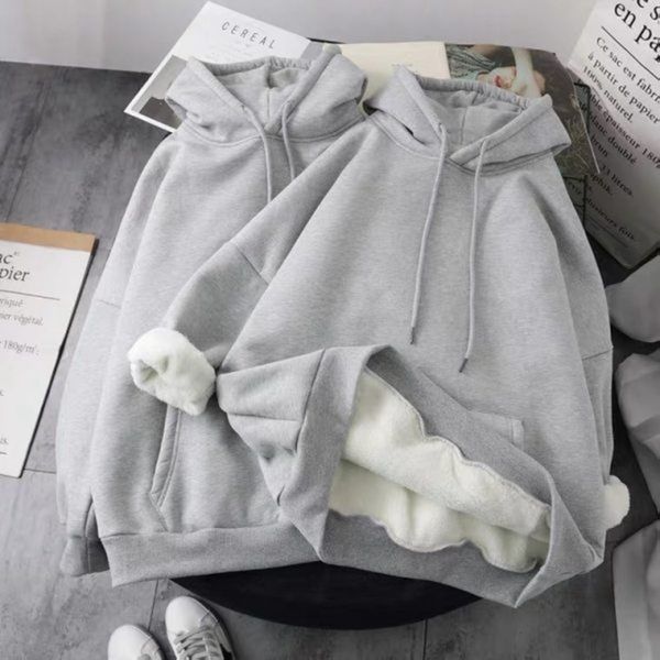 

women's hoodies sweatshirts woman's sweatshirts autumn winter thick warm pullover solid color korean female hooded cotton thicken, Black