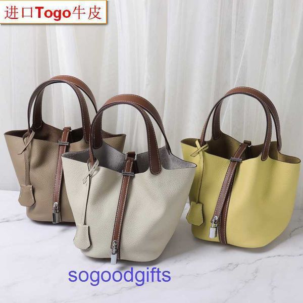 

women's designer bags genuine leather picotin lock herme handbags tote bag new leather color matching basket bag layer togo cowhide wom