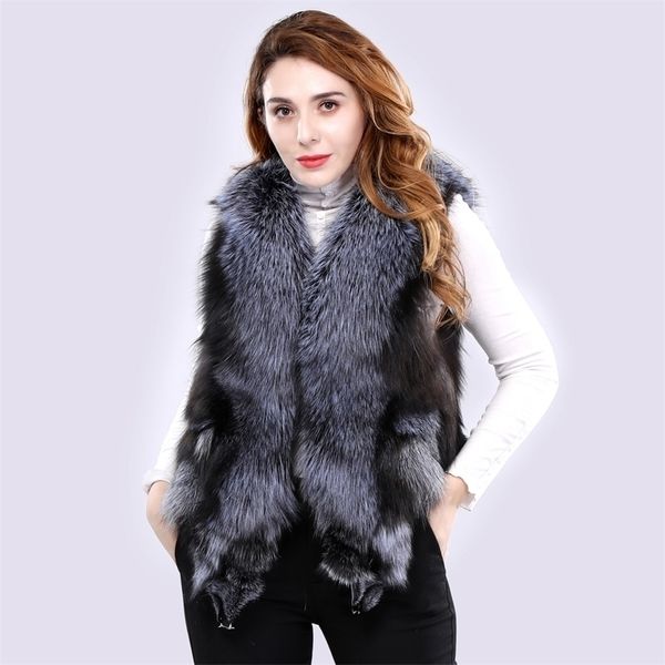 

womens fur faux spring autumn lady natural genuine vest casual warm jacket gilet outerwear female fashion elegant wild waistcoat 220929, Black