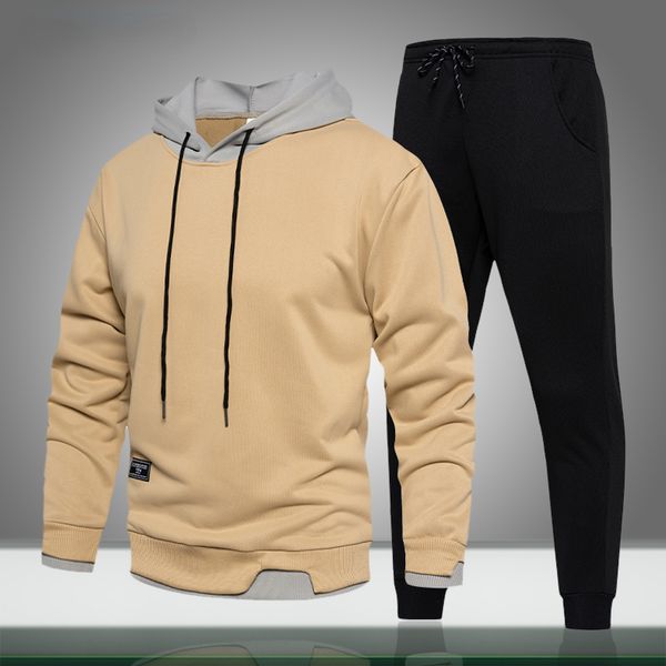 

new men sets casual hooded harajuku tracksuit men's sportswear hoodie sweatpant 2 piece set autumn male jogger suit outfits, Gray