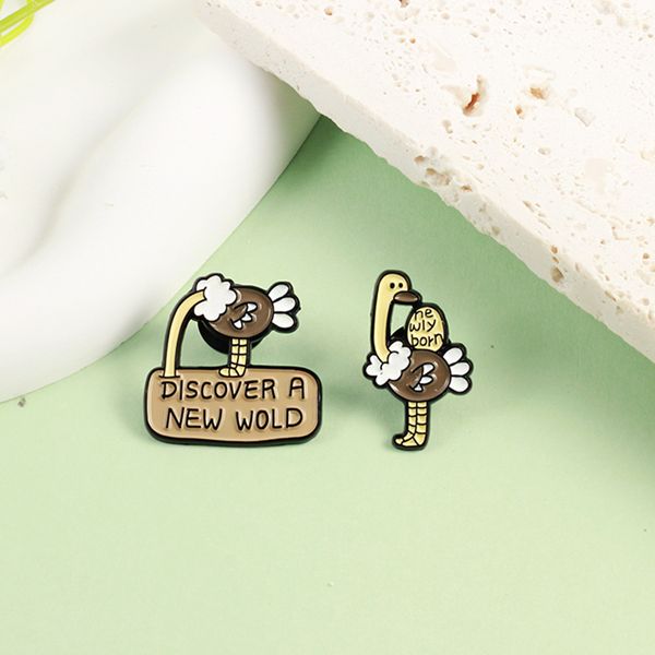 

cartoon ostrich brooches for women creative animal badge small gift accessories letter discover a new wold, Gray