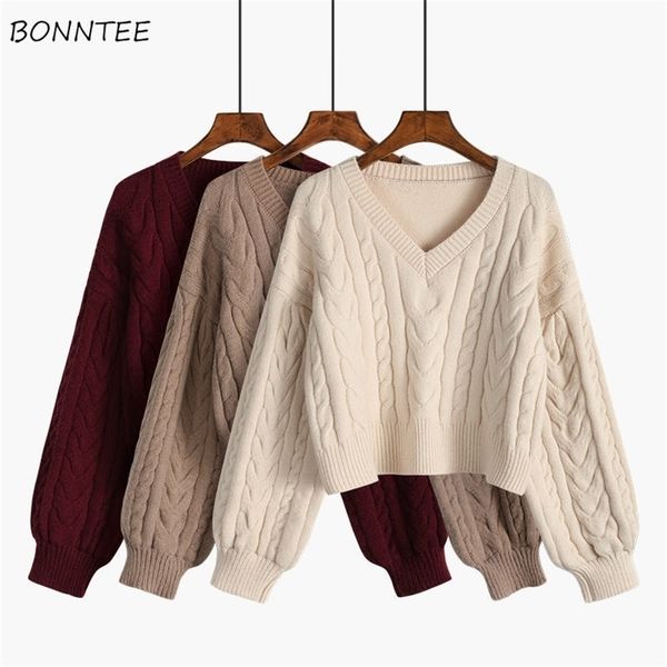 

womens sweaters sweaters women lovely pullover fashion clothes twist vintage vneck solid allmatch fall daily college cropped knitwear 220929, White;black