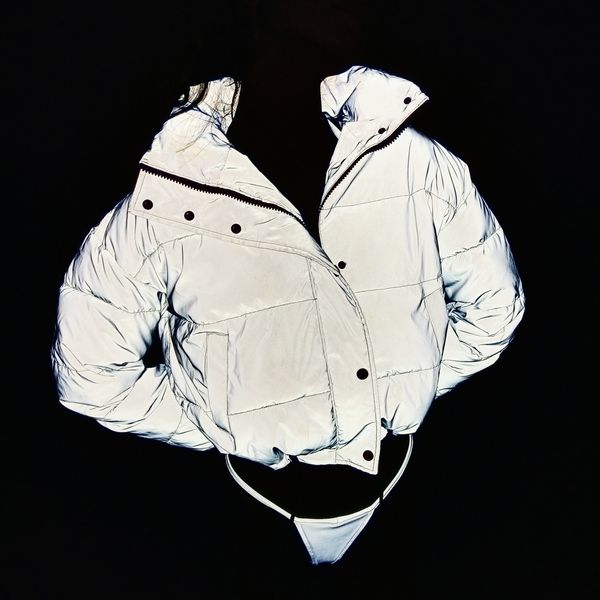 

women's down & parkas short reflective european and american cross-border high-collared padded jacket glow-in-the-dark bread jacket, Black