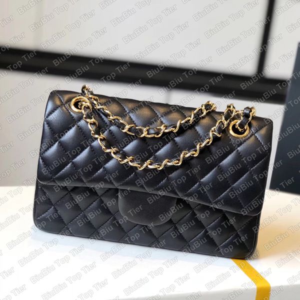 

10a tier quality luxury designer 23cm small flap bag women genuine leather handbag caviar lambskin quilted black purse shoulder chain bag wi