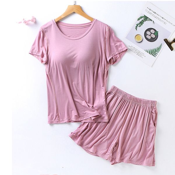 

women's sleepwear large size solid summer pajama sets sleepwear women push up padded tank tshirrts elastic waist shorts loungewear hom, Black;red