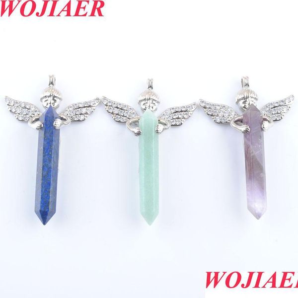 

pendant necklaces natural gemstones pendant long sword hexagonal prism cupid angel wings for necklaces crystal women men jewelry bo90 dh3ad, Silver
