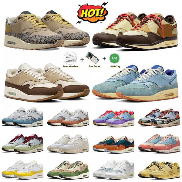 

max 1 running shoes patta white travis scotts x 1s sneakers air dirty denim men women trianers crepe hemp airsmax noise aqua sports tour yel