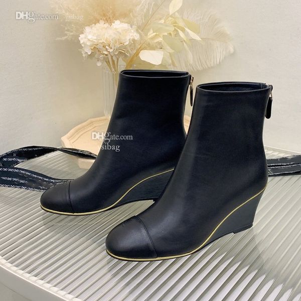 

winter designer ankle boots leather booties women fashion luxury heel boot channel woman sad, Black