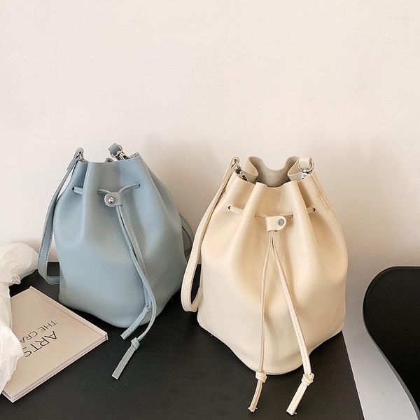 

evening bags high-quality pu one-shoulder bucket bag female 2022 fashion handbag korean brand designer ladies drawstring messenger