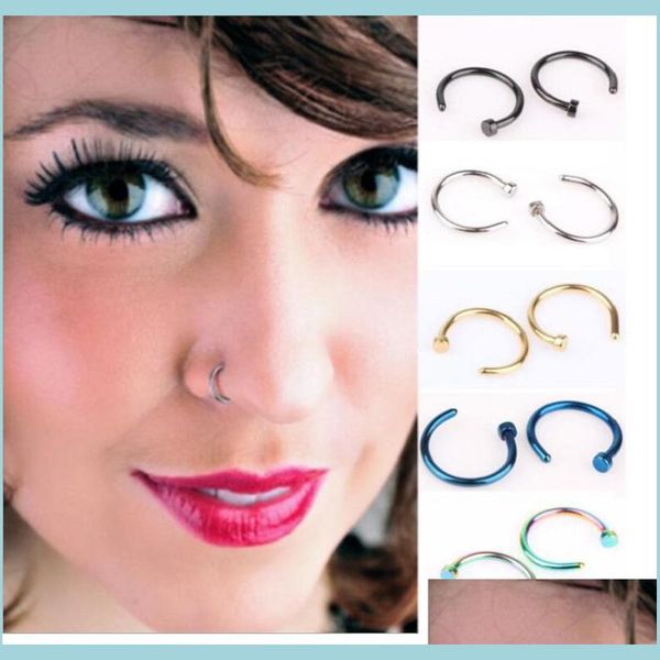 

nose rings studs trendy nose rings body piercing jewelry fashion stainless steel open hoop ring earring studs fake noserings non pie otrnu, Silver