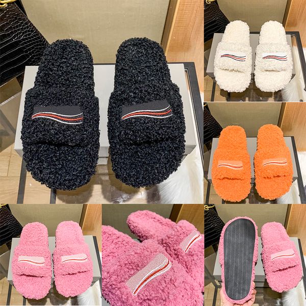 

slippers plush sandals designer luxury women wool leather sandals sport logo embroidered slipper fashion quality 3539, Black