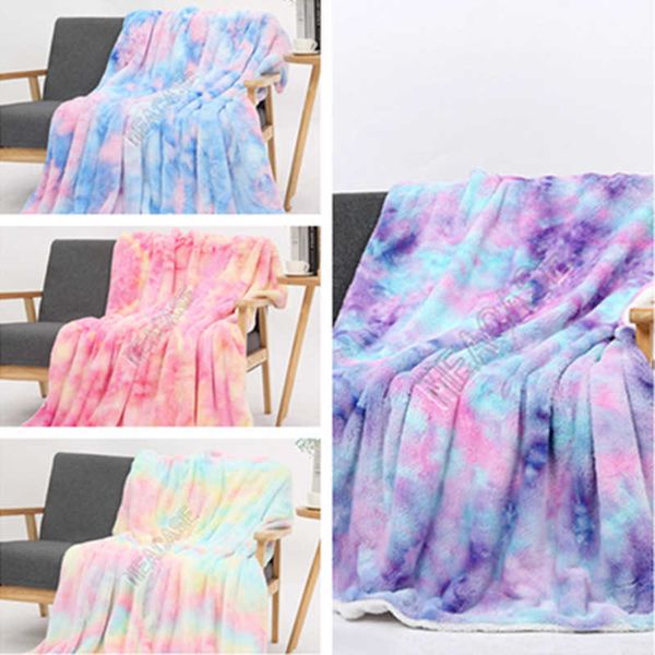 

winter warm sherpa fleece blankets tie dye dual layers 2022 velvet flannel blanket kids adults quilt soft double thickening plush couch beds