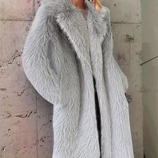 

womens fur faux winter women coat luxury long loose lapel over thick warm female plush s black white 220929