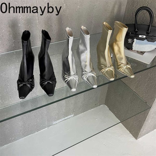 

boots thin high heel women pointed toe short back zippers autumn winter ladies quality soft leather ankle botas 220929, Black