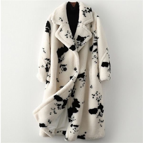

women's fur faux winter warm wool imitation fur coat sheep cut loose long print fashion casual windbreaker 220929, Black