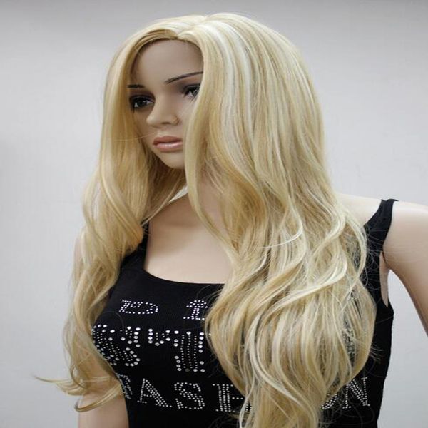 

women long mix blonde curly lady's wig synthetic hair cosplay wigs/wig, Black