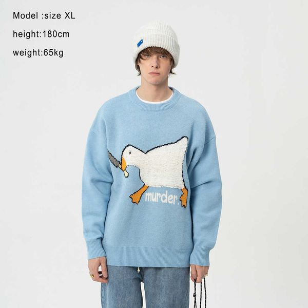 

men's sweaters lacible men streetwear sweater little cute goose pattern knitted sweater autumn fashion harajuku cotton casual pullover, White;black