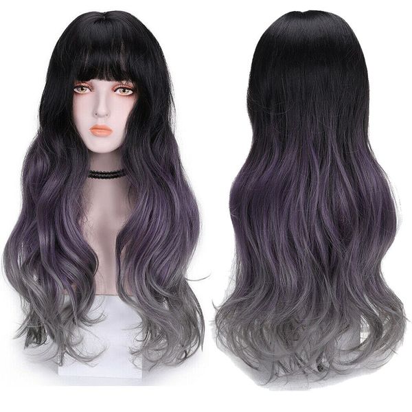

fashion gorgeous women's long ombre wavy natural full wigs curly hair cosplay wig, Black