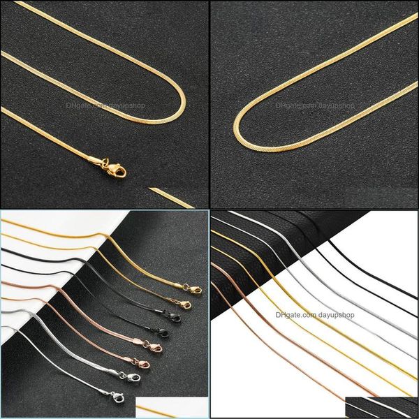 

chains chains width 1mm/2mm flat chain gold/steel/black/rose stainless steel necklace vintage women and man jewelry drop de dayupshop dhv78, Silver