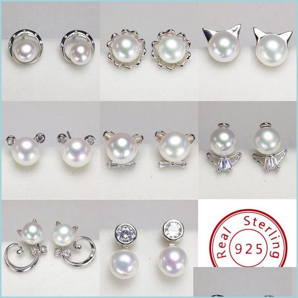 

stud 8 styles pearl earrings s925 sterling sier stud summer style 6-7mm for women girl diy wedding gift drop delivery 2021 jewelry bde dh9qv, Golden;silver