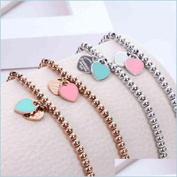 

bangle fashion t jewelry women stainless beaded bracelet forever love enamel pink blue heart charms psera bracelets h1115 drop deliver ote7d, Black