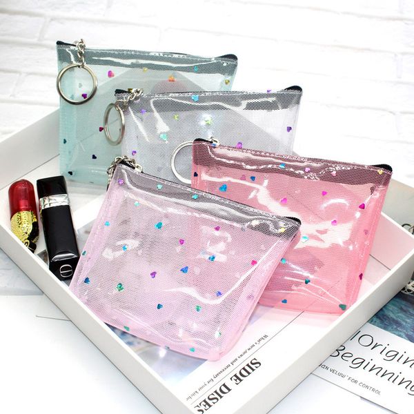

dhl100pcs coin purses women pvc transparent love prints solid short wallet mix color, Red;black