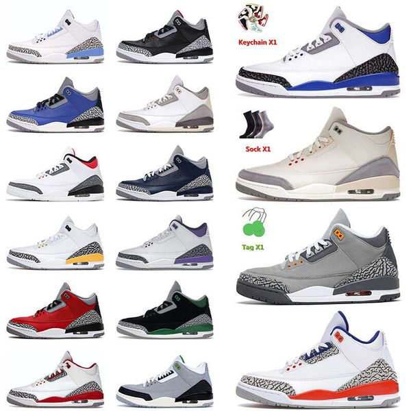 

authentic men basketball shoes 3 3s iii racer blue muslin cool grey rust pink laser orange jorden3s j3 blue cement knicks rivals georgetown, Black
