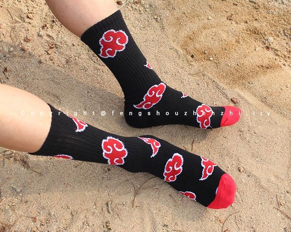

men's socks anime ninja akatsuki cosplay cotton for men and women medium tube, Black