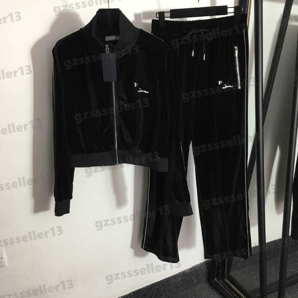 

womens tracksuit luxury designer autumn women clothing velvet tracksuits two piece sets letter-logo printed zipper jacket and casual pants s, Gray