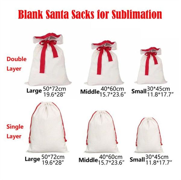 

christmas decoration sublimation santa sacks small middle large double layer xmas canvas gift bag candy bags reusable personalized storage