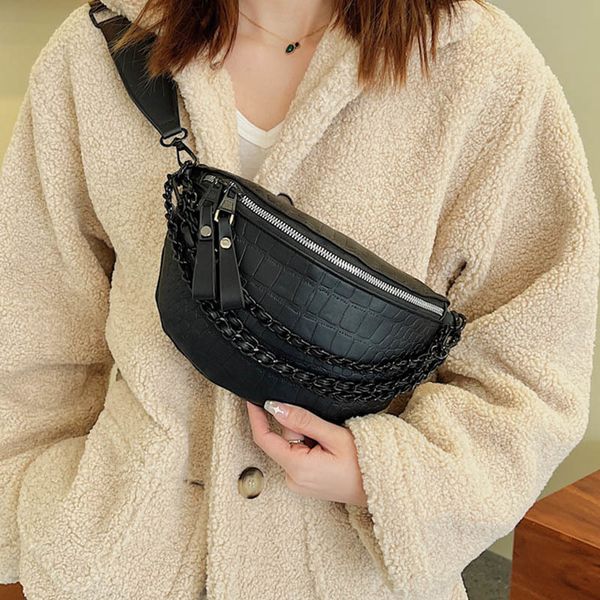 

waist bags women soft leather autumn chest pack shoulder chain fanny lady street trend belt purse 220928