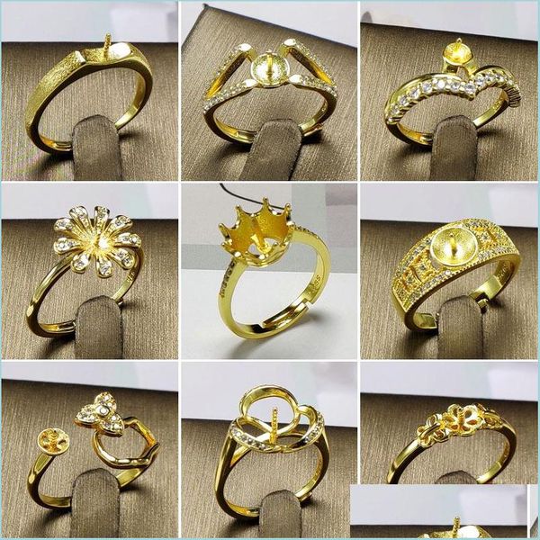 

jewelry settings fashion pearl ring diy rings setting gold plated zircon for women jewelry adjustable size christmas gift drop deliver dho1c, Slivery;crystal