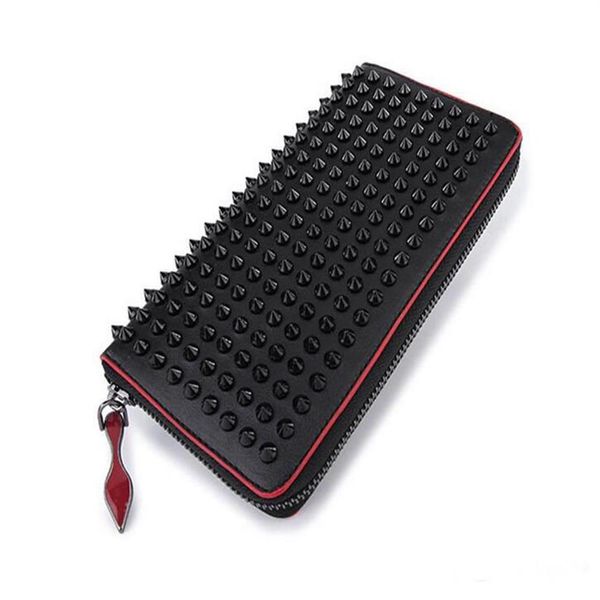 

style red bottom wallets panelled spiked clutch women patent real leather mixed color rivets bag clutches lady long purses with sp297l, Red;black