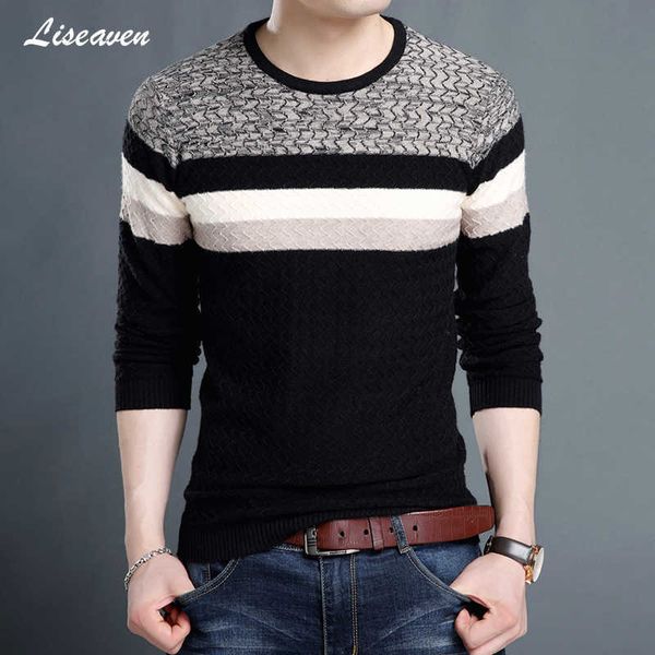 

men's sweaters liseaven sweaters 2019 men o-neck brand men's clothing slim fit pullovers men knitwear t220928, White;black