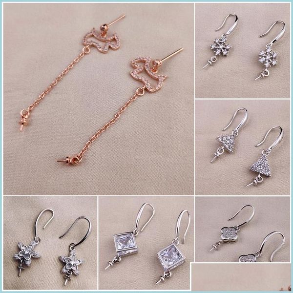 

jewelry settings zircon pearl earrings settings sier stud long tassel 6 styles suitable 5-10 mm diy jewelry wedding gift drop delivery dhtu4, Slivery;crystal
