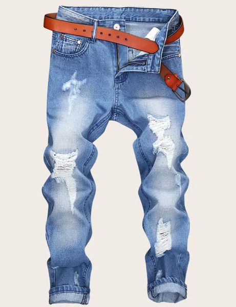 

men's knee ripped jeans / applicable people teen/ fabric non-stretch, Blue