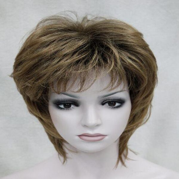 

new women short ladies wig golden brown curly daily hair wig, Black