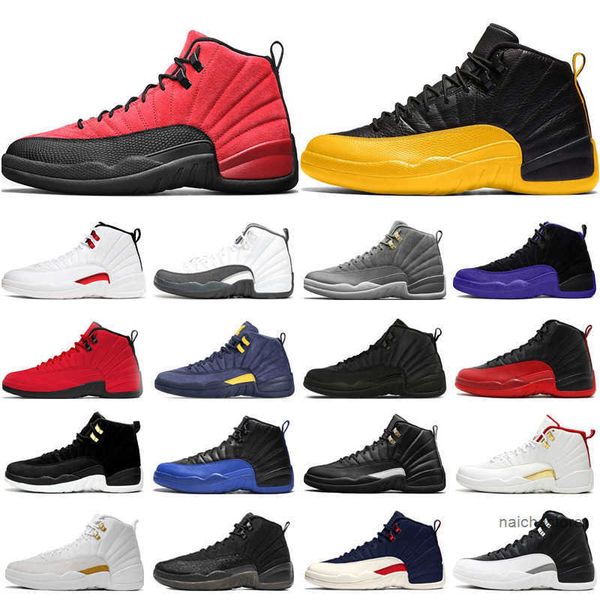 

12s men basketball shoes jumpman 12 university gold dark concord indigo twist reverse flu game royal the master mens trai jordon, Black