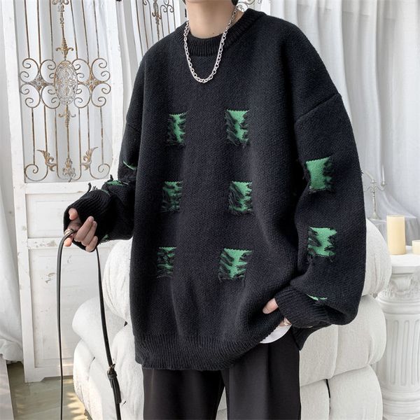 

men's sweaters winter crewneck sweater men warm fashion casual knit pullover men korean loose long sleeve sweater mens jumper clothes, White;black