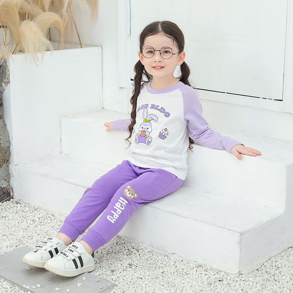 

2022 spring children's wear girls' t-shirt cartoon long sleeve t korean clothes purple rabbit, Blue