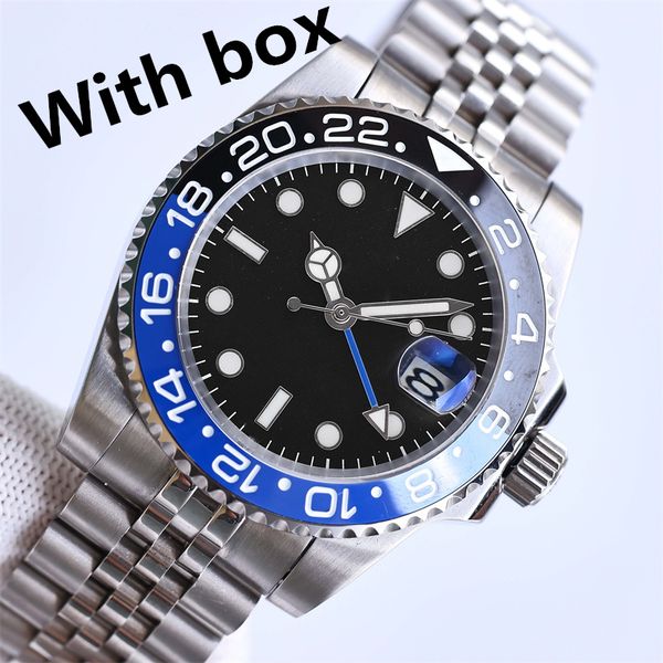 

mens watches movement 40mm automatic mechanical watch full stainless steel sliding clasp blue black ceramic sapphire super luminous montre d, Slivery;brown