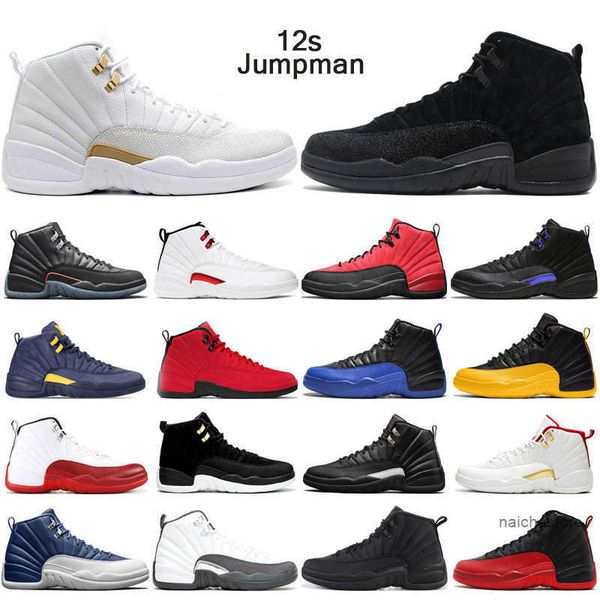 

original jumpman 12s basketball shoes 12 utility reverse flu game dark concord university blue cherry master mens trainers s designer shoes, Black