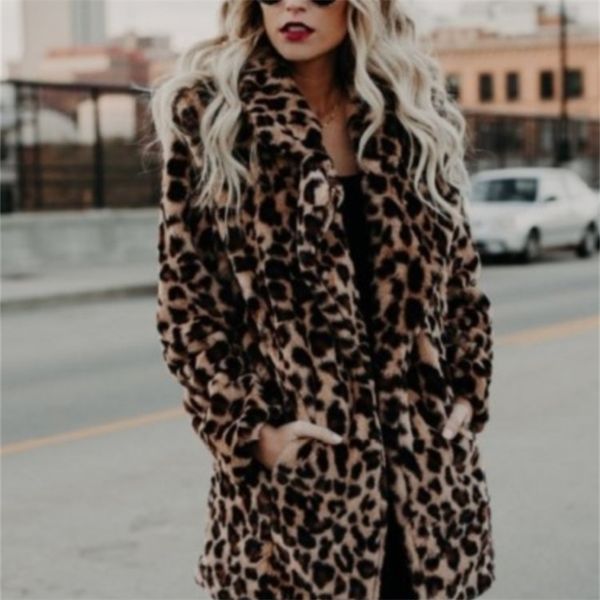 

women's fur faux women winter coats vintage leopard female loose warm casual street lady animal print thick outwears 220928, Black