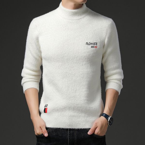 

men's sweaters winter mink velvet sweater men's fashion mock neck pullover thickening luxury brand casual men bottoming sweaters 2, White;black
