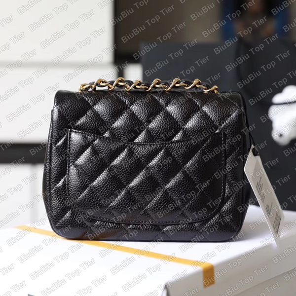 

10a tier quality luxury designer mini square flap bag 17cm genuine leather caviar lambskin classic black hangbags crossbody shoulder gold ch