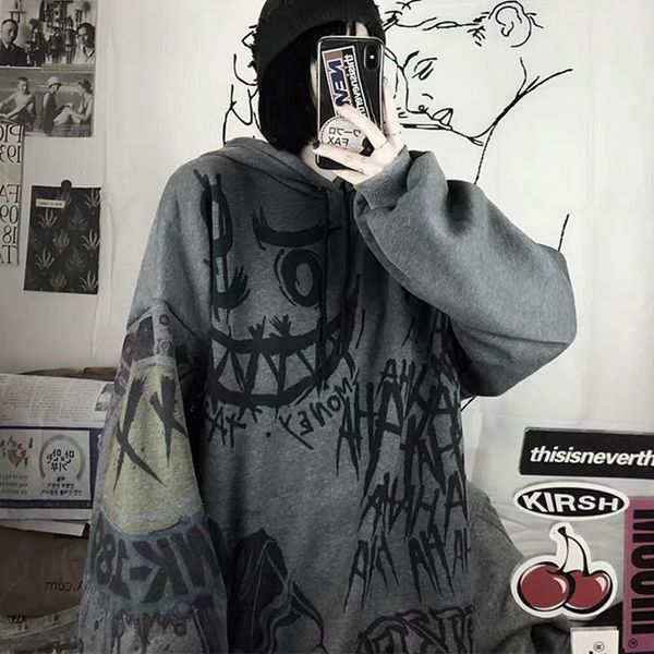

women's hoodies sweatshirts gothic japan cartoon printed hoodies autumn women hip hop funny oversized hooded sweatshirt female streetwe, Black