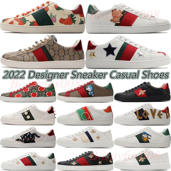 

ace designer embroidered white tiger bee snake shoes with red green stripe genuine leather sneaker platform mens women ace casual size 34-44