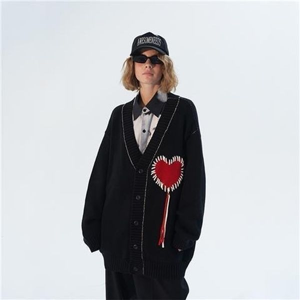 

women's knits tees deeptown gothic heart cardigan sweater for women harajuku emo embroidery black knitted jumper female vintage long sl, White