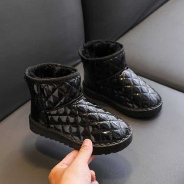 

boots 12 fashion children warm waterproof boots baby boys girls snow boots kids slip-on shoes 2022 winter flat non-slip plaid sneakers t2209, Black;grey