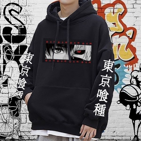 

men's hoodies sweatshirts anime hoodie tokyo ghoul women casual loose print kenaki pullover harajuku streetwear clothing 220929, Black